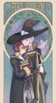  1boy 1girl book brown_eyes copyright_name fire_emblem fire_emblem_awakening glasses hat high_collar highres holding holding_book hps8 laurent_(fire_emblem) morgan_(female)_(fire_emblem) morgan_(fire_emblem) o-ring red_eyes red_hair white_hair witch_hat 
