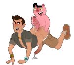 alpha_channel anthro big_butt big_penis blush bodily_fluids brown_hair butt comedy_central cum cum_on_butt domestic_pig drawn_together eyebrows genital_fluids genitals hair hot_dogging human iyumiblue jeff_probst male male/male mammal penis pink_body pink_skin sex spanky_ham suid suina survivor_(cbs) sus_(pig) tongue tongue_out toony unibrow