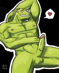  &lt;3 abs anthro arms_behind_head balls biceps big big_muscles big_penis dorohedoro erection fangs flexing green_skin horn invalid_color kaiman looking_at_viewer male muscles narc narc-narc nipples nude pecs penis pose presenting reclining reptile scales scalie showing_off sitting smile smirk solo tattoo 