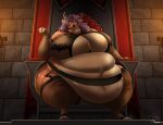 2024 anthro belly big_belly big_breasts biglovealicia breasts clothed clothing deep_navel deer detailed_background female full-length_portrait fully_clothed fur hair hi_res hooves huge_belly looking_at_viewer mammal morbidly_obese morbidly_obese_female navel obese obese_female overweight overweight_female pear-shaped_figure portrait purple_hair red_eyes shaded signature soft_shading solo thick_thighs throne_room unguligrade wide_hips yellow_body yellow_fur