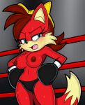 accessory anthro archie_comics big_breasts black_clothing black_panties black_underwear blue_eyes blush bow_ribbon boxing_gloves breasts canid canine clothing digital_media_(artwork) female fighting_ring fiona_fox fox hair hair_accessory hair_bow hair_ribbon handwear hi_res mammal navel nipples open_mouth panties ribbons sega solo sonic_the_hedgehog_(archie) sonic_the_hedgehog_(comics) sonic_the_hedgehog_(series) tail toyminator900 underwear