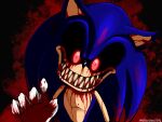 4:3 anthro blood blue_body blue_fur bodily_fluids clothing creepy creepypasta demonic eulipotyphlan evil_grin fur gloves glowing glowing_eyes handwear hedgehog hi_res horror_(theme) looking_at_viewer male mammal martinsaenz1996 nightmare_fuel red_eyes sega sharp_teeth smile solo sonic.exe sonic.exe_(creepypasta) sonic_the_hedgehog_(series) teeth