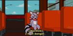 2:1 ambiguous_gender bus caption coffeefly commercial_vehicle draw_over english_text i&#039;m_in_danger_(meme) indigo_park mammal meme procyonid purple_eyes raccoon rambley_(indigo_park) scarf solo text the_simpsons vehicle