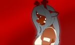 5:3 anthro bandage clothed clothing deer deltarune female hair hi_res mammal new_world_deer noelle_holiday portrait red_background red_eyes red_nose sad shirt signalis simple_background solo tan_body topwear undertale_(series) white_hair whitestellar