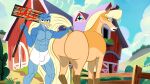 16:9 anthro avian barn bird bulge butt cloud duo equid equine fence feral feral_frenzy fluxdivided grass hi_res horse hybrid landscape male mammal mountain plant sky tail toony tree widescreen