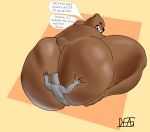 absurd_res anthro between_cheeks big_butt butt butt_smother cartoon_network dialogue duo english_text extreme_size_difference faceless_character faceless_male facesitting geometric_background grizzly_(we_bare_bears) hi_res huge_butt human hyper hyper_butt male male/male mammal rear_view shaded simple_background sitting_on_another size_difference smothering soft_shading text we_bare_bears