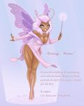 antennae_(anatomy) arthropod breasts butterfly cleavage clothed clothing dress fairy fantasy female fey footwear hair hi_res high_heels humanoid insect insect_wings lepidopteran long_sleeve_dress long_sleeves magic magic_wand pink_clothing pink_dress pink_hair seriousb solo spirit summoning summoning_circle text wand wings