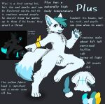 .xil0. absurd_res anthro blue_body blue_eyes blue_markings canid canine canis crotch_tuft english_text femboy fluffy fluffy_tail genitals glowing glowing_eyes glowing_genitalia glowing_markings glowing_pawpads glowing_penis glowing_tail_tip hi_res knot male mammal markings model_sheet open_mouth pawpads penis plus_(.xil0.) shaded solo tail text thick_thighs tuft wolf wristband yellow_wristband