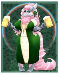 4:5 alcohol anthro arcanine beer beverage big_breasts biped breasts clothed clothing dress female fluffy fluffy_tail generation_1_pokemon green_clothing green_dress green_eyyes hair hi_res holidays licking_mouth neck_tuft nintendo one_eye_closed paws pokemon pokemon_(species) rainbow rakkyoarts ribbon_(bowhuskers) simple_background solo st._patrick&#039;s_day tail tuft