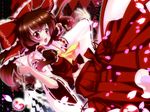  ascot blush bow brown_hair detached_sleeves hair_bow hair_tubes hakurei_reimu long_hair niwaka_yuan open_mouth solo touhou 