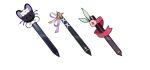  arin_(fanfan013) bow cat commentary no_humans object_floating_above_hand original purple_ribbon red_ribbon ribbon simple_background star_(symbol) stylus symbol-only_commentary white_background white_bow 