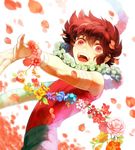  flower male_focus open_mouth pegasus_seiya petals red_eyes red_hair saint_seiya smile solo yonezuyu 