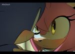  1boy 1girl amy_rose artist_name blush close-up colored_skin furry furry_female highres imminent_kiss no_humans pink_hair simple_background solo_focus sonic_(series) sonic_the_hedgehog steffybs teeth upper_body yellow_eyes 