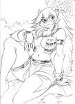  2024 absurd_res anthro black_and_white breasts chochi cleavage clothed clothing female gloves graphite_(artwork) hair handwear hi_res inner_ear_fluff long_hair mammal monochrome outside pencil_(artwork) plant sitting sketch skimpy solo traditional_media_(artwork) tree tuft 