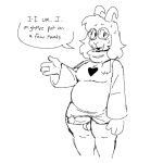2024 anthro balls belly blush bodily_fluids bottomless bovid caprine clothed clothing deltarune dialogue english_text erection erection_under_clothing femboy fembunns genitals goat humanoid_genitalia male mammal monochrome moobs nervous overweight penis ralsei scarf simple_background sketch slightly_chubby solo speech_bubble standing sweat sweatdrop text thick_thighs undertale_(series)