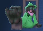 3_toes 5_fingers ankle_cuffs anthro barefoot blush bovid caprine claws clothing cuff_(restraint) deaathtraap deltarune dialogue duo eyewear feet fingers foot_fetish foot_focus glasses goat hat headgear headwear hi_res humanoid_feet laugh male mammal plantigrade ralsei restraints robe spread_toes stocks text toe_claws toes undertale_(series)