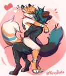 anthro blep canid canine duo heart_symbol hi_res male male/male mammal markings messypanda pawpads paws striped_markings striped_tail stripes tail tail_markings tongue tongue_out