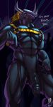1:2 abs anthro armor bandai_namco big_penis blackwargreymon collar daddy_kink digimon digimon_(species) dominant foreskin genitals gesture hand_gesture harness headgear helmet hi_res holding_collar holding_object iudicium86 looking_at_viewer looking_down looking_down_at_viewer low-angle_view male master muscular muscular_male nightclub nipples pecs penis pointing pointing_down solo talking_to_viewer text unzipped vein veiny_penis zipper