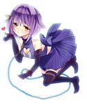  bad_id bad_pixiv_id black_legwear blown_kiss blush boots chain cleavage_cutout collar cuffs elbow_gloves gloves hair_ornament hairclip heart heart_cutout idolmaster idolmaster_cinderella_girls koshimizu_sachiko purple_footwear purple_hair shimakoma short_hair skirt smile solo thighhighs 