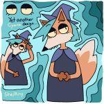 1:1 anthro big_tail blue_hair canid canine clothing cyana_(hexedcyana) eyelashes fox hair half-closed_eyes hat headgear headwear hexedcyana magic_user mammal narrowed_eyes pronouns red_fox robe solo tail trans_(lore) trans_woman_(lore) true_fox witch witch_hat