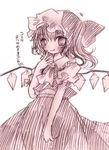  :q flandre_scarlet kasuga_sunao monochrome pink sketch solo tongue tongue_out touhou translation_request 