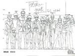  6+boys alfred_(toward_the_terra) annotated blaeu ella_(toward_the_terra) greyscale height_chart hillman jomy_marquis_shin karina_(toward_the_terra) leo_(toward_the_terra) lineup monochrome multiple_boys multiple_girls non-web_source nordi physis production_art sketch soldier_blue toward_the_terra william_harley zell 