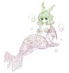  bad_id bad_pixiv_id breasts bubble flameshe fuku_imo gradient hair_ornament head_wings legend_of_mana looking_at_viewer mermaid monochrome monster_girl scales seiken_densetsu shell shell_bikini short_hair simple_background sitting sketch solo starfish webbed_hands 