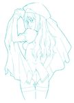  aqua ass back caren_hortensia fate/hollow_ataraxia fate/stay_night fate_(series) hat highres layered_sleeves long_hair looking_back monochrome oekaki panties pantyhose shichimenchou solo underwear 