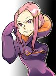  anemone_(eureka_seven) bodysuit eureka_seven eureka_seven_(series) hair_ornament hairclip hood pink_hair purple_eyes smirk solo 