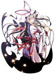  aka_ringo blonde_hair fan finger_to_mouth gap hat long_hair petals purple_eyes ribbon smile solo touhou yakumo_yukari 