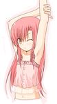  armpits arms_up artist_request camisole cropped_torso hayate_no_gotoku! katsura_hinagiku long_hair lowres one_eye_closed pink_hair solo stretch upper_body yellow_eyes 