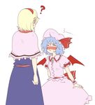  ? alice_margatroid bat_wings blonde_hair blue_hair blush closed_eyes flat_color hat height_difference kiss_attempt lysander_z multiple_girls remilia_scarlet touhou wings 