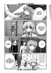  ahoge caro_ru_lushe closed_eyes comic earrings greyscale hard_translated jewelry labcoat lyrical_nanoha mahou_shoujo_lyrical_nanoha_strikers mikage_takashi military military_uniform minigirl monochrome multiple_girls reinforce_zwei shamal sleeping subaru_nakajima teana_lanster translated tsab_ground_military_uniform twintails uniform vivio 