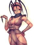  black_hair breasts fumio_(rsqkr) hair_pulled_back hip_vent ibuki_(street_fighter) kunai large_breasts ninja scarf solo street_fighter street_fighter_iii_(series) weapon 
