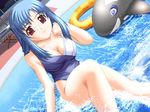  adjusting_hair blue_hair breasts casual_one-piece_swimsuit chair cherish_pizza_wa_ikaga_desu_ka cleavage dutch_angle folding_chair game_cg inflatable_orca inflatable_toy innertube knee_up large_breasts light_smile long_hair looking_at_viewer non-web_source one-piece_swimsuit pool red_eyes shallow_water sitting solo sumikawa_itsumi swimsuit table tajima_nao water whale 