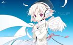  beamed_eighth_notes copyright_request eighth_note feathers headphones musical_note pink_hair purple_eyes quarter_note solo staff_(music) tsugumi_runa wallpaper wings 