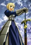  absurdres ahoge armor artist_request artoria_pendragon_(all) blonde_hair fate/stay_night fate_(series) green_eyes hands_on_hilt highres saber scan solo sword weapon 
