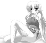  breasts bridal_gauntlets elf greyscale huge_breasts long_hair monochrome pointy_ears sitting solo takeponi thighhighs tiffania_westwood zero_no_tsukaima 