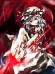  bat_wings fori hat polearm red_eyes remilia_scarlet ribbon short_hair silver_hair solo spear spear_the_gungnir touhou weapon wings 