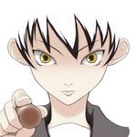  artist_request lowres mitama_mayo non-web_source sayonara_zetsubou_sensei short_hair solo stick yellow_eyes 