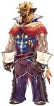  aqua_eyes bag bangs beads belt blonde_hair chaps cid_(ffta2) closed_mouth dark_skin dark_skinned_male drawstring earrings eyebrows facial_hair feathers final_fantasy final_fantasy_tactics_a2 final_fantasy_tactics_advance fringe_trim full_body gradient high_collar horns itou_ryouma jewelry light_smile long_nose long_sleeves loose_belt male_focus muscle mustache official_art pants pointy_ears poncho ring simple_background sleeve_cuffs smile solo standing studded_belt thick_eyebrows vest western white_background 