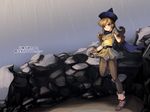  alena_(dq4) blush boots cape claws dragon_quest dragon_quest_iv earrings gloves hat jewelry long_hair non-web_source pantyhose rain red_eyes red_hair skirt translated wallpaper yellow_skirt 