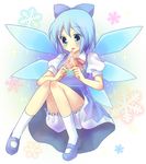  bad_id bad_pixiv_id bloomers blue_hair cirno food fruit mary_janes oimo ribbon shoes short_hair snow socks solo touhou underwear watermelon white_bloomers wings 
