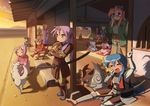  &gt;_&lt; 6+girls armor bad_id bad_pixiv_id closed_eyes cosine dog everyone glasses highres hiiragi_kagami hiiragi_tsukasa iwasaki_minami izumi_konata izumi_soujirou japanese_clothes kimono kobayakawa_yutaka kogami_akira kuroi_nanako kusakabe_misao lucky_star making_of minegishi_ayano mole mole_under_eye multiple_boys multiple_girls narumi_yui patricia_martin samurai shiraishi_minoru sunset sword taikou_risshiden takara_miyuki tamura_hiyori weapon yawning 