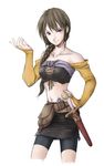  aritani_mahoro braid brown_hair copyright_request midriff solo sword weapon 