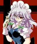  braid izayoi_sakuya knife short_hair silver_hair solo tajima_yuuki touhou twin_braids 