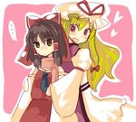  bangs blonde_hair hakurei_reimu long_hair lowres multiple_girls touhou yakumo_yukari yutsuka_(amyucca) 