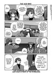  1girl bandage_on_face bandaged_neck coat comic gloves greyscale ground_vehicle hard_translated lyrical_nanoha mahou_shoujo_lyrical_nanoha_strikers mikage_takashi military military_uniform monochrome motor_vehicle motorcycle teana_lanster translated twintails uniform vice_granscenic 