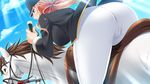  1girl animal arena_route ass blonde_hair blue_eyes breasts cameltoe cloud clouds game_cg gokkun_athlete!_kyonyuu_medalist_no_oshaburi_kyouka_gasshuku hair_ornament hat horse large_breasts long_hair riding sidesaddle sky sunlight thighhighs wallpaper 