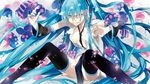  aqua_hair bottomless detached_sleeves hatsune_miku long_hair mushroom mushroom_mother_(vocaloid) necktie purple_eyes sitting solo tears thighhighs tibino very_long_hair vocaloid 